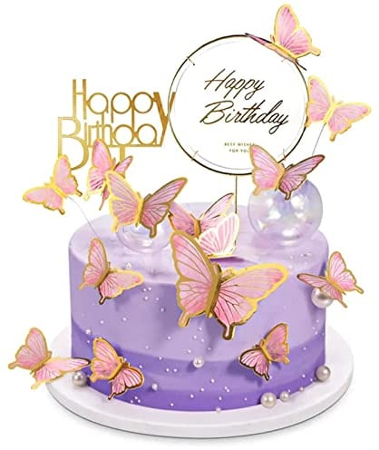 22 Stück Tortendeko Geburtstag,Schmetterlinge Deko Torte,Kuchen Deko,Cake Topper Geburtstag,Tortendeko Mädchen,Torten Deko,für Hochzeit,Party,Essen Dekoration (Rosa)