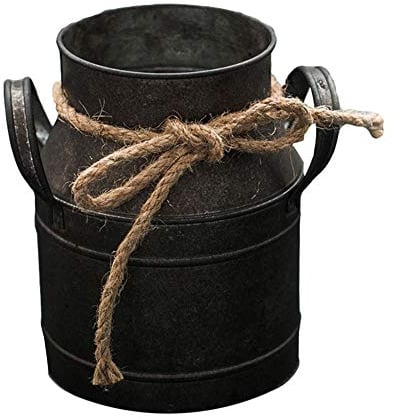 Milk Churn Flower Bucket, Milk Can Antique Retro Vase Metal Planter Rustic Vintage Primitive Flower Holder Farmhouse Country Plant for Home Office Decor (Black)
