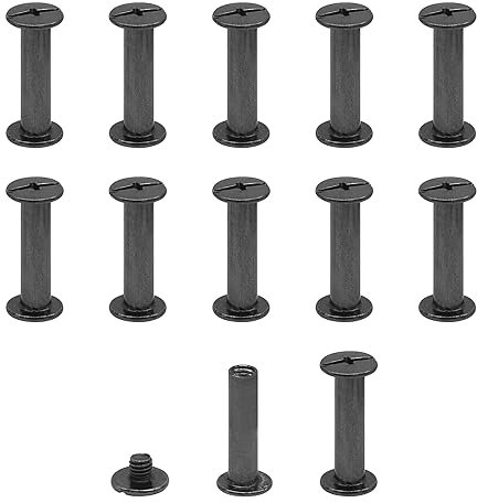 JJWNMLL Juego de 12 tornillos Chicago de M5x20mm, kit de tornillos de encuadernación Chicago, remache de uñas metal, botón Chicago, para cinturón de cuero,libro de recortes,encuadernación - Negro