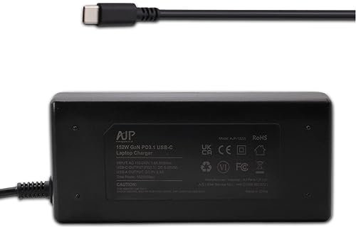 AJP USB-C Dual Port 152W GaN Charger For Dell Precision 5560, Precision 5750, Precision 5760 Laptop Type-C PD3.1 Power Adapter PSU with Mains Cable