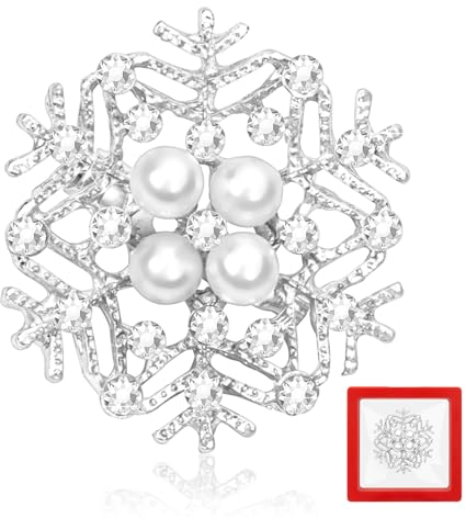 MELLIEX Broche de Noël Flocon de Neige avec Strass Décorations de Noël Perles Broche Homme Femme Vetement Decolleteen, Argent