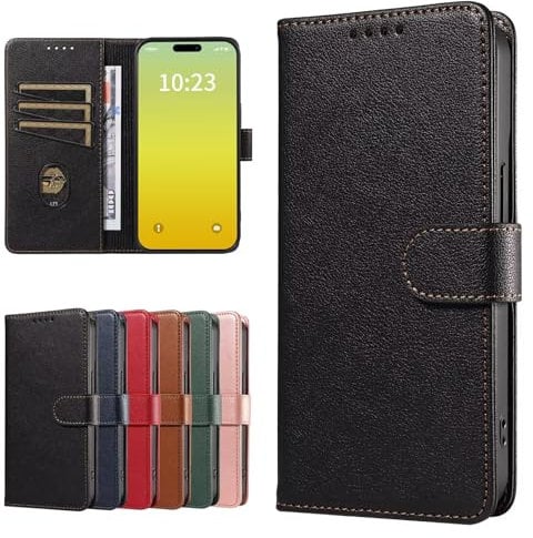 GoodcAcy Case Wallet for iPhone 7/iPhone 8/iPhone SE 2020, Genuine Leather Wallet Folio Case [Magnetic Closure] [RFID Blocking Card Slot] [Kickstand] Full Protection Case - Black