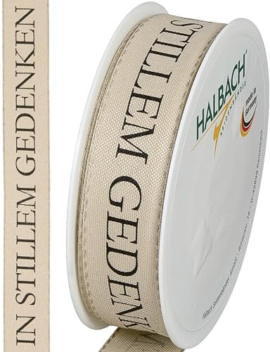 Halbach Seidenbänder Trauerflor | 25mm x 18m | Edles Trauerband für Gedenkveranstaltungen und zum Verpacken von Trauergeschenken | Farbe: leinen/schwarz