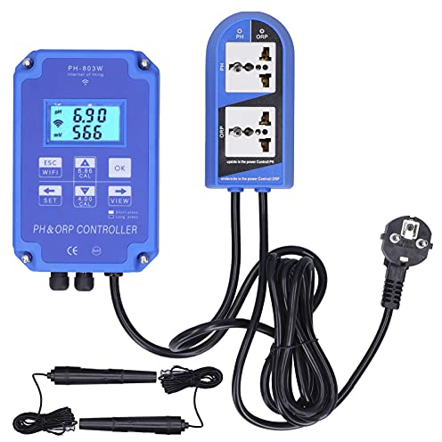 PH-803W PH-ORP-Controller Echtzeit-Dualmessung, 2-in-1-PH- und ORP-Controller, für die Überwachung der Wasserqualität, Fischzucht, Schwimmbäder (EU-Stecker 250 V)