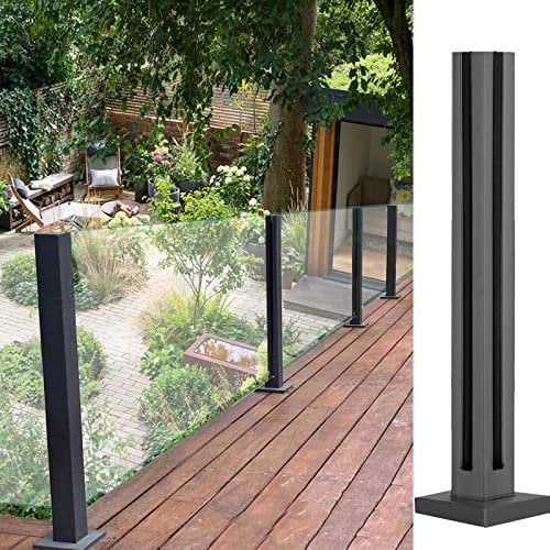 Außengarten-Zaunpfosten aus Glas – Schwarze, Starke Geländerhalterungen aus Stahl, Beton-/Holzboden, wasserdicht/Korrosionsbeständigkeit/hochbelastbares Metall, 3/8 Zoll 1/2 Zoll Dicke Platte (Farbe