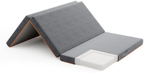 Vesgantti Klappmatratze Gästematratze, 3-teilige Gel Schaumstoff Faltmatratze für Reisen, Camping, Boden, Gästebett, waschbarem Bezug Faltbare Matratze Öko-Tex Zertifiziert (8cm, 75x195x8cm)