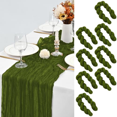 LYAFS 8 Stück Käsetuch Tischläufer Olivgrün, 90 x 400 cm Seihtuch Tischläufer Waschbares Gaze-Stoff Boho Tischläufer Cheesecloth Tischdekor für Hochzeit Brautparty Empfang Festival im Freien Dekor