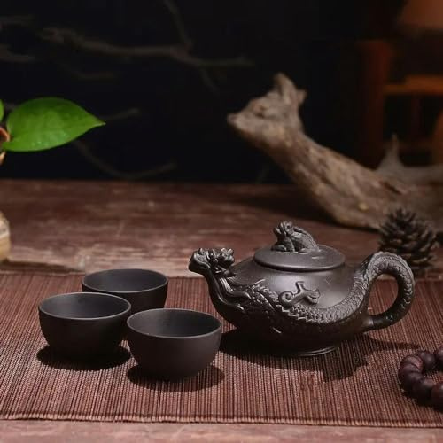 GUOZIF 150ml Yixing Teapot Purple Clay Kung Fu Tea Set Handmade Dragon Elephant Squirrel Tea Pot With 3pcs Cup Set