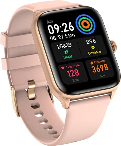 RIVERSONG Montre Connectée Femme, Écran de 1,85 avec Appel Bluetooth, 100+ Modes Sportifs, Moniteur de Fréquence Cardiaque et de Sommeil, Podomètre, Cycle Menstruel, pour Android/iOS, Or Rose