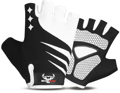 BEAST RAGE Halbfinger-Fahrradhandschuhe für Männer und Frauen mit Gelpolster rutschfest stoßdämpfend Gewichtheber-Fitnesshandschuhe Fingerlose atmungsaktive Mountainbike-Handschuhe für MTB