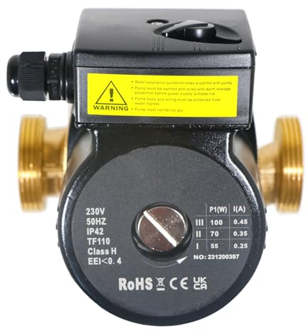 SPARES2GO Pompa di circolazione dell'acqua calda universale bronzo a tre velocità sistema di circolazione (45 W, 230 V, 50 Hz, 130 mm)