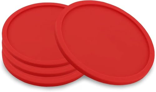 Premium Silicone Drink Coasters – Set of 4 Non-Slip Soft Round Coasters for Wine Glass, Coffee Mug, Water Bottle, Tabletop Protection for Home, Office & Bar, Durable Coaster Mat (Red)