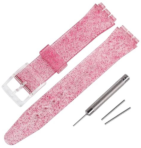 Rihahisy Silicone Rubber Watch Strap/Watch Band Replacement for Swatch (19mm, Sparkle Fuchsia)