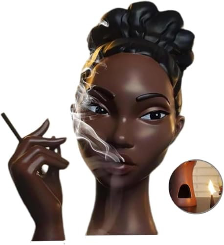 Starnearby Brûleur d'encens Tête Femme Noire, Porte-encens en Résine de Visage de Femme Noire, Encensoir d'encens Drôle et élégant, Fontaine d'encens pour Salon, Chambre, Bureau, Cadeau