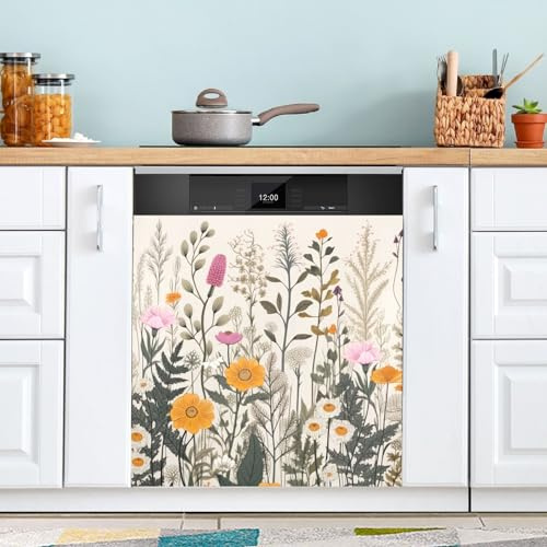 Ewusp Copertura magnetica per lavastoviglie, con fiori selvatici, pannello per porta della lavastoviglie, adesivo magnetico per elettrodomestici, adesivi decorativi per casa, cucina, casa colonica, 58