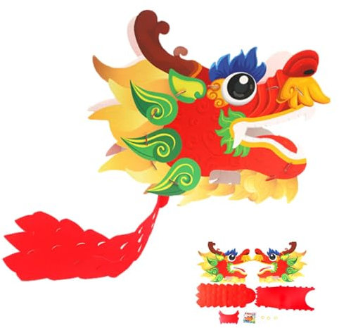 Chinesischer Neujahrsdrachen basteln,Chinesischer Neujahrs-Papierdrache,Papierdrachenkopf-Bastelsets für das Frühlingsfest - Multifunktionales, stabiles Struktur-Sternzeichen-Maskottchen, Drachenkopf,