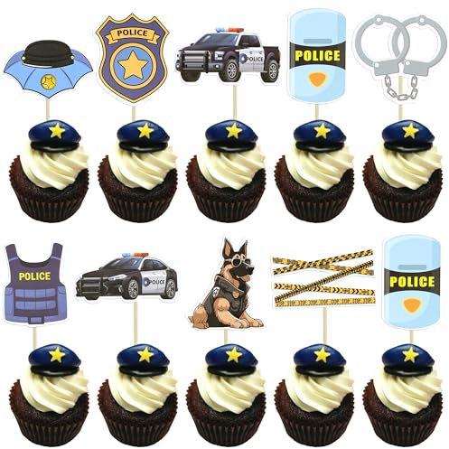 Gyufise 36Pcs Police Cupcake Toppers Policeman Birthday Cupcake Picks Police Cake Decorations for Police Emblem Theme Birthday Party Cake Decor Supplies