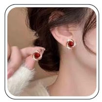 Aneneiceera Vintage Runde Rote Edelstein Ohrstecker - Swirl Kristall Ohrringe mit Cz und Rot Strass - Geometrische Ohrringe für Frauen