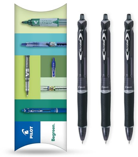 PILOT Acroball Druckkugelschreiber – Begreen Range 79% recycelt – Packung mit 3 Stiften – feine 0,7 mm Spitze – ideal für Schreiben, Schule, Zuhause, Revision, Büro (Schwarz)