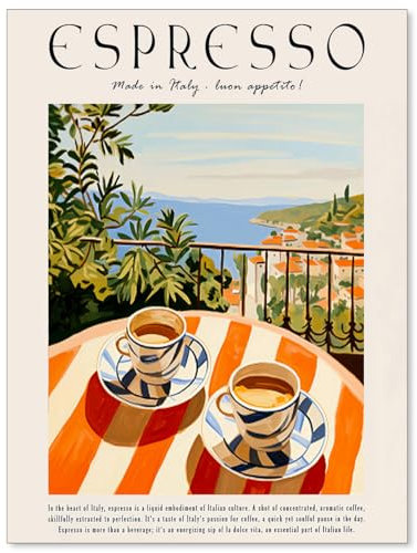 MWZUPQ Vintage-Espresso-Kaffee-Poster, italienisches Essen, Wandkunst, trendig, gemütlich, Reisegetränke, Retro-Küche, Wanddekoration für Café, Zuhause, Schlafzimmer, 30,5 x 40,6 cm, ungerahmt