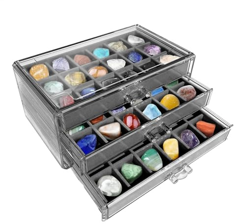 Generisch Steinvitrine - Rock Sammelbox, 54 Fächer, 3-lagig, Klare Kristalle, Langlebig, Transparente Stein-Sammelbox Aus Acryl, Vitrine Für Edelstein, Fossilien-Kristall, Sammlerstücke