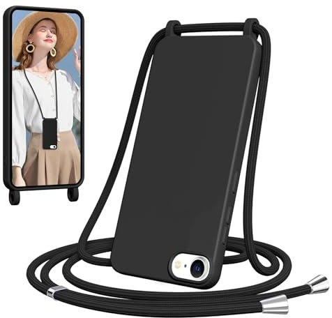 Woijrly Coque pour iPhone 8/iPhone SE 2020/iPhone 7/SE 2022 avec Cordon, Collier Étui Silicone avec Tour de Cou Lanière, Réglable, Amovible, Antichoc Bumper Housse, Noir
