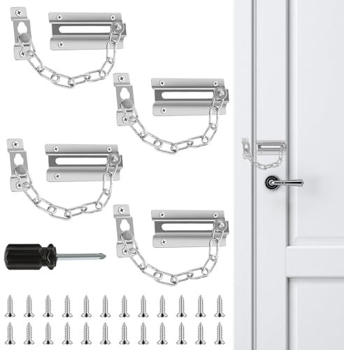 Lot de 4 chaînes de porte pour serrure de porte intérieure avec mini tournevis pour hôtel, maison, salon, motel, appartement, chambre à coucher