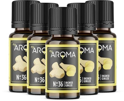 myAROMA flavour drops – Ingwer 5x10ml, flavour drops zuckerfrei, kalorienfrei & vegan, natürliches Lebensmittelaroma ohne künstliche Farbstoffe für Backen, Essen und Trinken, Nr. 36