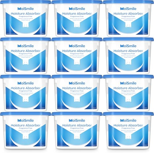 Moisture Absorbers 12 Pack, Fragrance-Free Closet Dehumidifier for Bathroom, Car ＆ Basement, 10.5oz Refillable Humidity Absorber Boxes