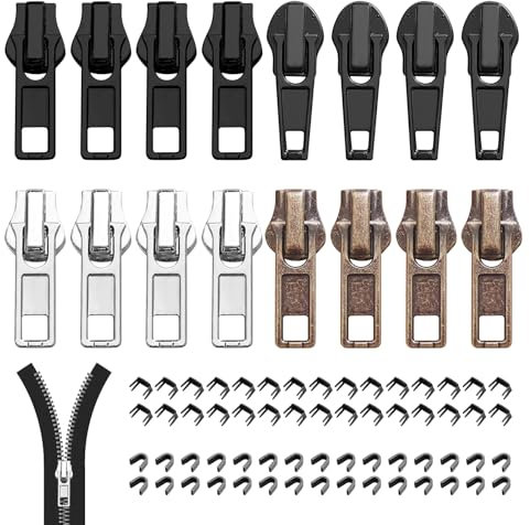 76 Stück Reißverschluss Reparatur Set, eißverschluss Reparaturset, Reißverschluss Reparieren Schieber, #5 Ersatz Reißverschluss Zipper, Reisverschluss-zipper Ersatz für Jacken Mantel Taschen Zelte