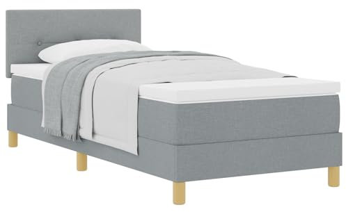 vidaXL Boxspringbett mit Matratze Hellgrau Gepolstert 90X200 cm Modernes Design Stoff Für Erwachsene Buchenschenkel Einfache Montage und Bequeme Matratze. Rahmen Einzel-Schlafzimmermöbel Topper