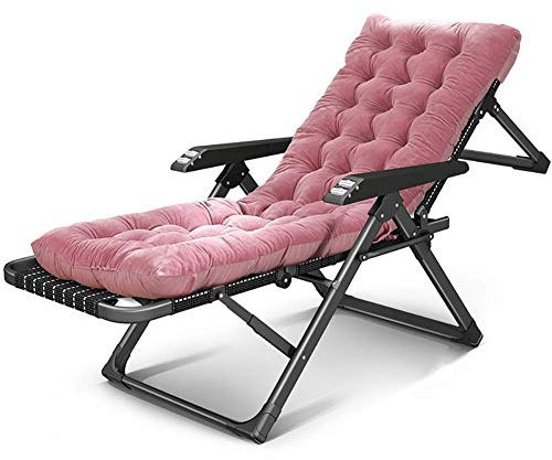 Strapazierfähiger Liegestuhl für Terrasse, mit Massagegerät, unterstützt 200 kg, mit rosa Polster, für flach liegen, Rasen übergroßer Zero-Gravity-Stuhl