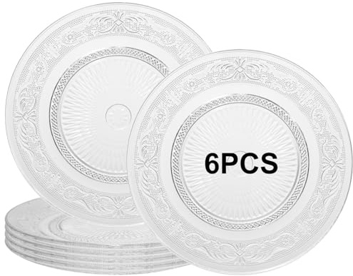 PYVYLO Lot de 6 grandes assiettes rondes en verre transparent de 25,4 cm pour salade, pâtes