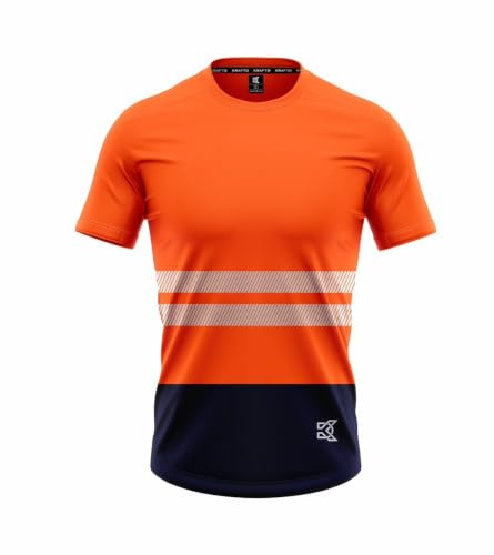 kraftd Hi Vis T Shirt Short Sleeve Work Safety Top Breathable Crew Neck Reflective High Visibility Summer Workwear T-Shirt for Outdoor & Construction