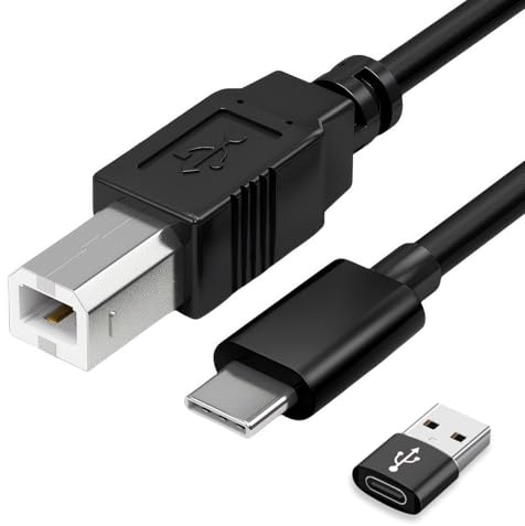 USB B to USB C Printer Cable, 3M Type C to USB B Midi Cable for MIDI Controller Keyboard MacBook DELL HP Acer Compatible with Epson Brother Lexmark Canon Printers Black DJ Yamaha Casio Digital Piano