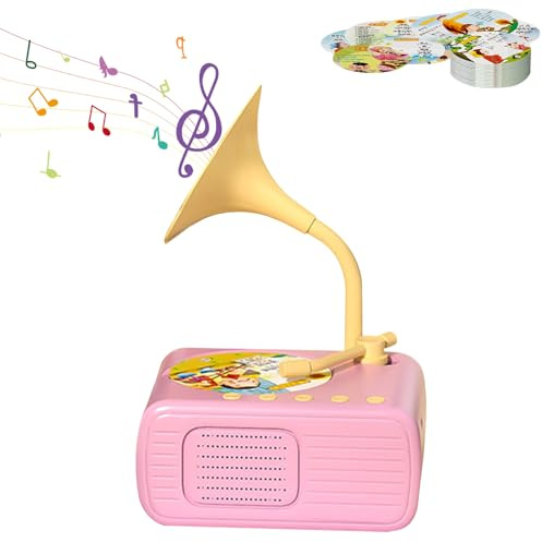 Plattenspieler Grammophon-Spielzeug Für Kleinkinder, Kinder Gramophone mit 96 Karten, 2025 Neue Kinder-Plattenspieler mit Geschichtenfunktion für Jungen und Mädchen (Rosa)