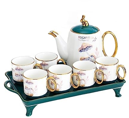 Elegant Nordic Style Large-Capacity Ceramic Cold Kettle Home Coffee Milk Tea Juice White Open Cold Kettle Cup Water Set Water Kettle Set(Orange)