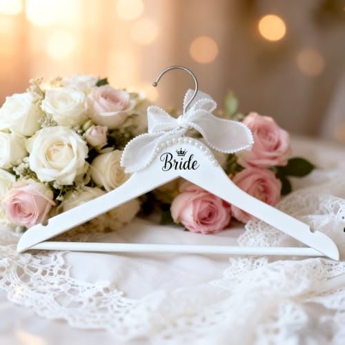 Eleganter Braut Kleiderbügel aus Holz, Hochzeits-Kleiderbügel mit Perlenschleife für Hochzeiten, Jubiläen und Zur Aufbewahrung von Brautkleidern