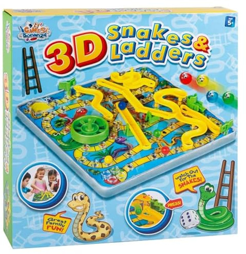 HMIR 3D Snakes and Ladders Board Game for Kids – Traditional Family Educational Toy, Fun Strategy Snakes Card Game for Children, Gifts for Boys & Girls, 31.5cm