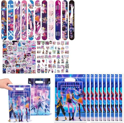 HT YUNJLI 126 PCS Kit Anniversaire KPO pour Enfant, 12 Bracelets Claque, 104 Stickers, 10 Sacs Cadeaux, Cadeaux Invités Fête Anniversaire Garçon Fille