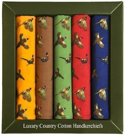 Soprano UN pack da 5 pz LUSSO 100% cotone Paese FAZZOLETTI - 40cm x 40cm - CON VOLANTE E CORSA Fagiani - 5 COLORI - Giallo/marrone/Verde/Rosso/Blu