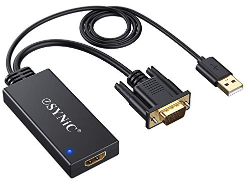 ESYNiC Convertitore VGA a HDMI con Audio - Adattatore 1080P Placcato Argento da VGA a HDMI e USB Audio Analogico a Digitale da Computer PC HD TV -Box a HDTV Monitor Proiettore - Nero