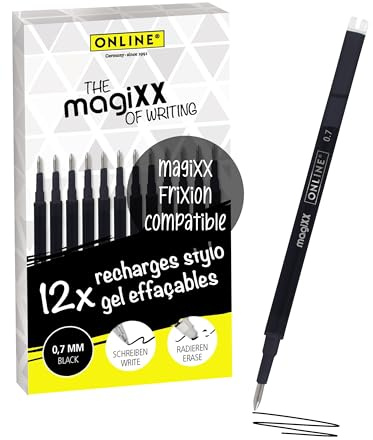 Online 12x radierbare Ersatzminen I Kompatibel mit Pilot Frixion, magiXX I Schwarz 0,7mm Strichstärke I Ersatzmine für Gelstift radierbar I Nachfüllminen für Gel-Tintenroller mit radierbarer Tinte
