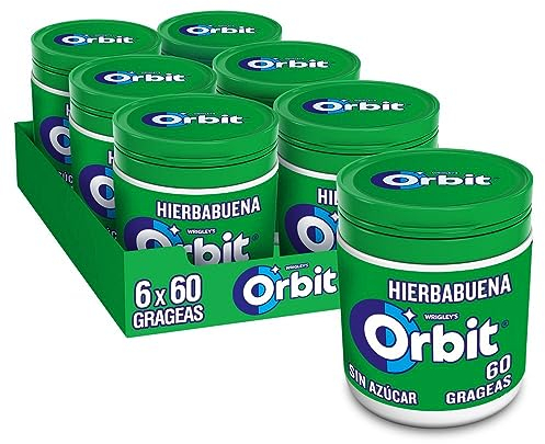Orbit Bote de Chicles Sin Azúcar Sabor Hierbabuena, Fresco, Intenso y de Larga Duración en formato Gragea (6 x 60 chicles)