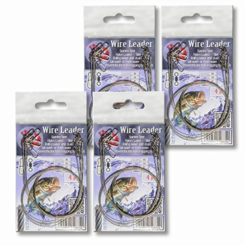 Traces Wire Leader Stainless Steel Line Coated Pike Sea Fishing Tackle Rolling Swivel and Dual Lock Snap 23kg 50lb 50cm 20'' (1x4pcs 50cm 23kg dual lock snap & rolling swivel)