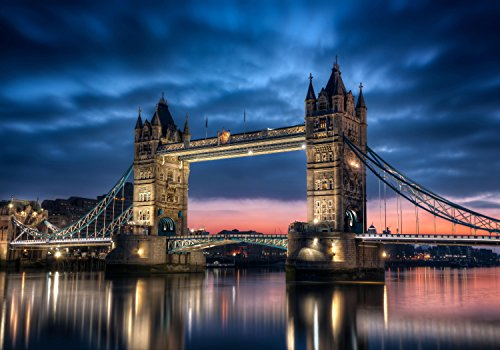 wandmotiv24 Fototapete Tower bridge London, XXL 400 x 280 cm - 8 Teile, Wanddeko, Wandbild, Wandtapete, England, Brücke, Abendhimmel M0267