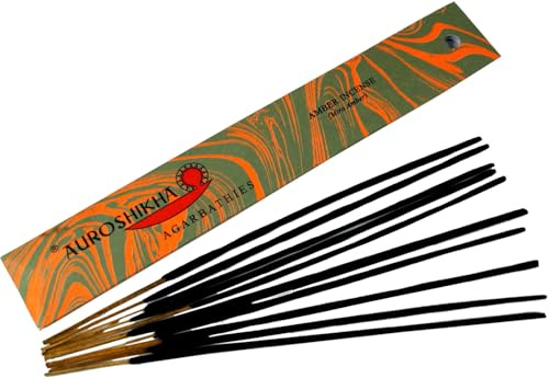 Auroshikha Räucherstäbchen - Indische Aromadüfte, Amber Incense | Handgefertigte Räucherstäbchen, 10 g Packung, traditionelle Herstellung, sozial verantwortlich, aus dem Sri Aurobindo Ashram.