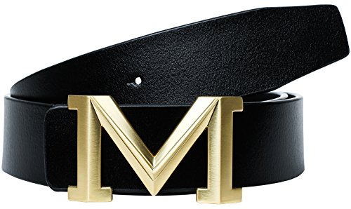 Herren Gürtel Big Gold M Schnalle 38 mm importiertes italienisches Leder - Schwarz - 110cm(37-39)