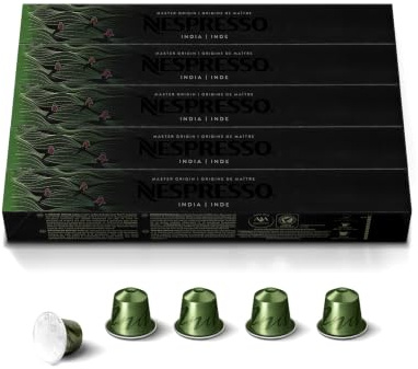 Nespresso Capsules Original Line, India Master Origin, Dark Roast Coffee, 50 Count Coffee Pods