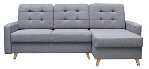 mb-moebel Ecksofa Sofa Eckcouch Couch mit Schlaffunktion und Bettkasten Ottomane L-Form Schlafsofa Bettsofa Polstergarnitur - Carla (Ecksofa Rechts, Hellgrau)